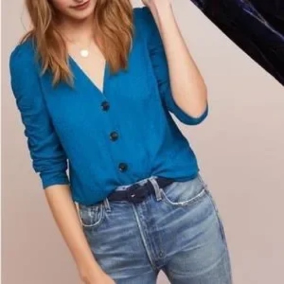 MaEVE by Anthropologie Teal Button-Down Shirt 💙 - Picture 3 of 10